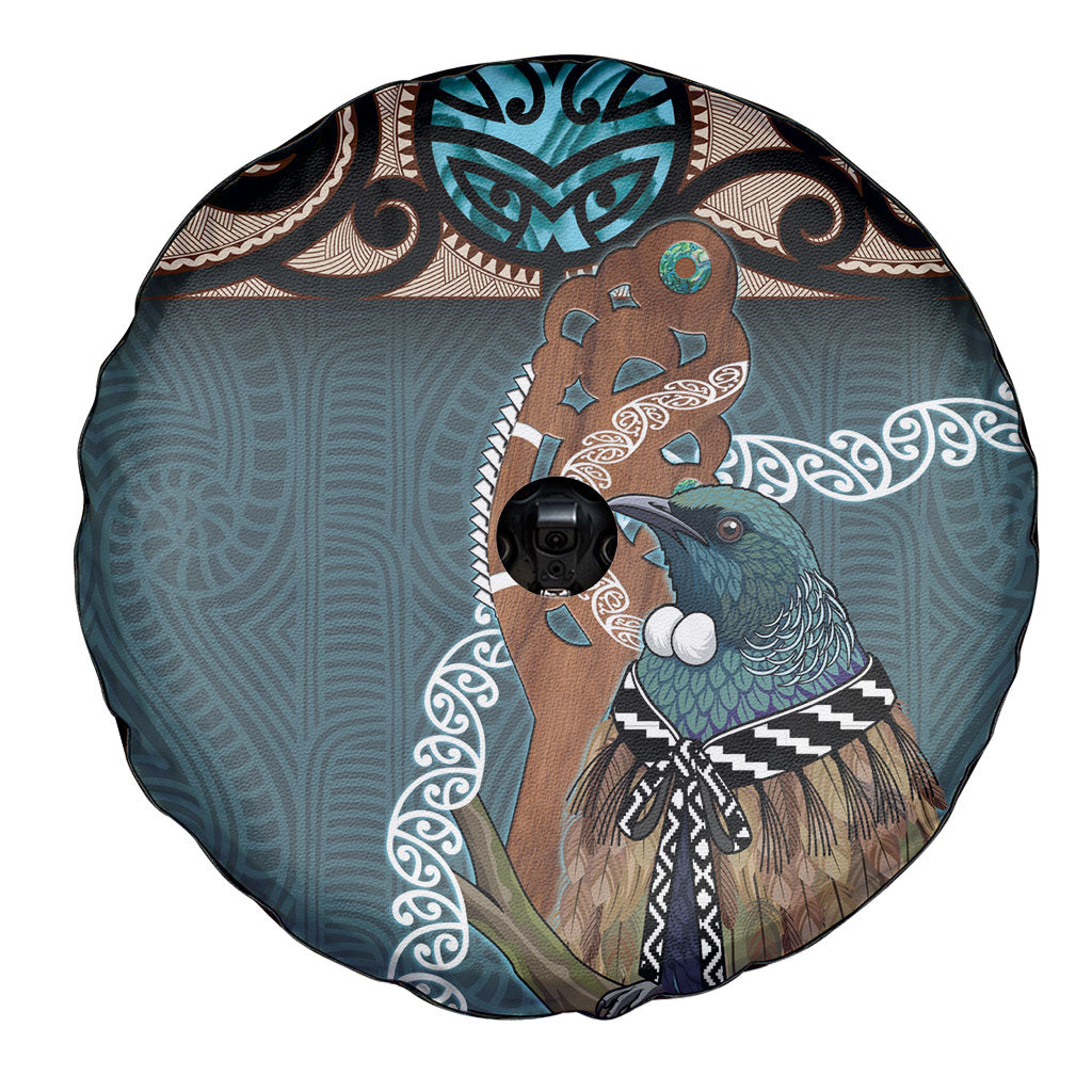 New Zealand Tui Bird Maripi Spare Tire Cover Maori Weapon Kowhaiwhai Pattern