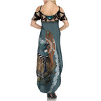 New Zealand Tui Bird Maripi Summer Maxi Dress Maori Weapon Kowhaiwhai Pattern