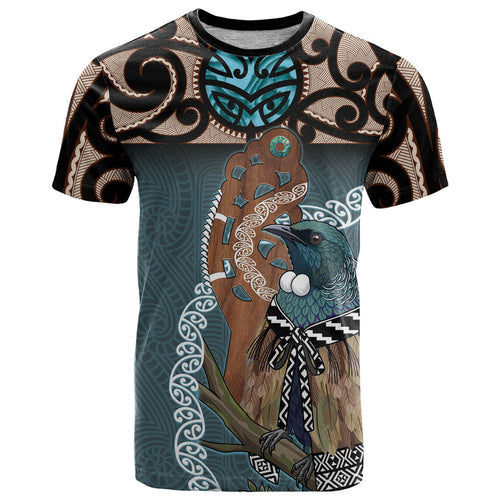 New Zealand Tui Bird Maripi T Shirt Maori Weapon Kowhaiwhai Pattern