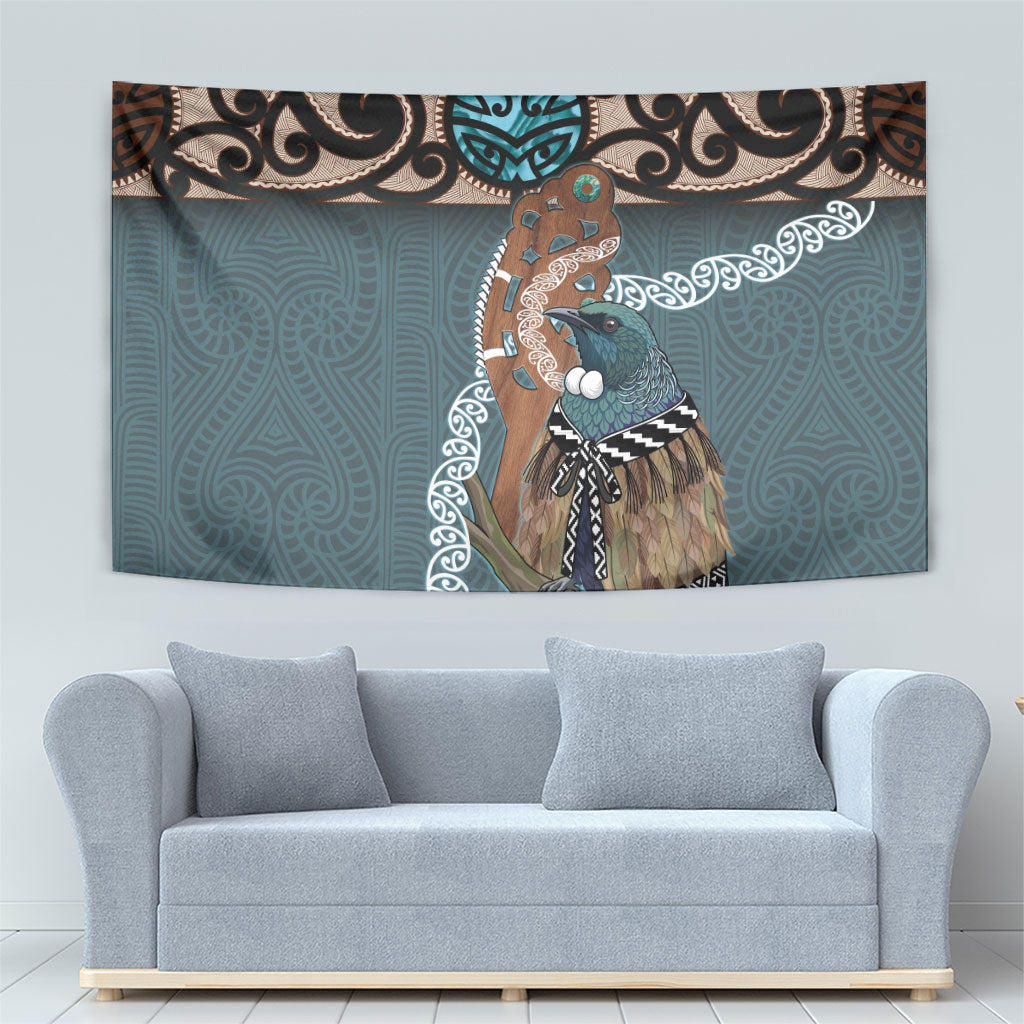 New Zealand Tui Bird Maripi Tapestry Maori Weapon Kowhaiwhai Pattern