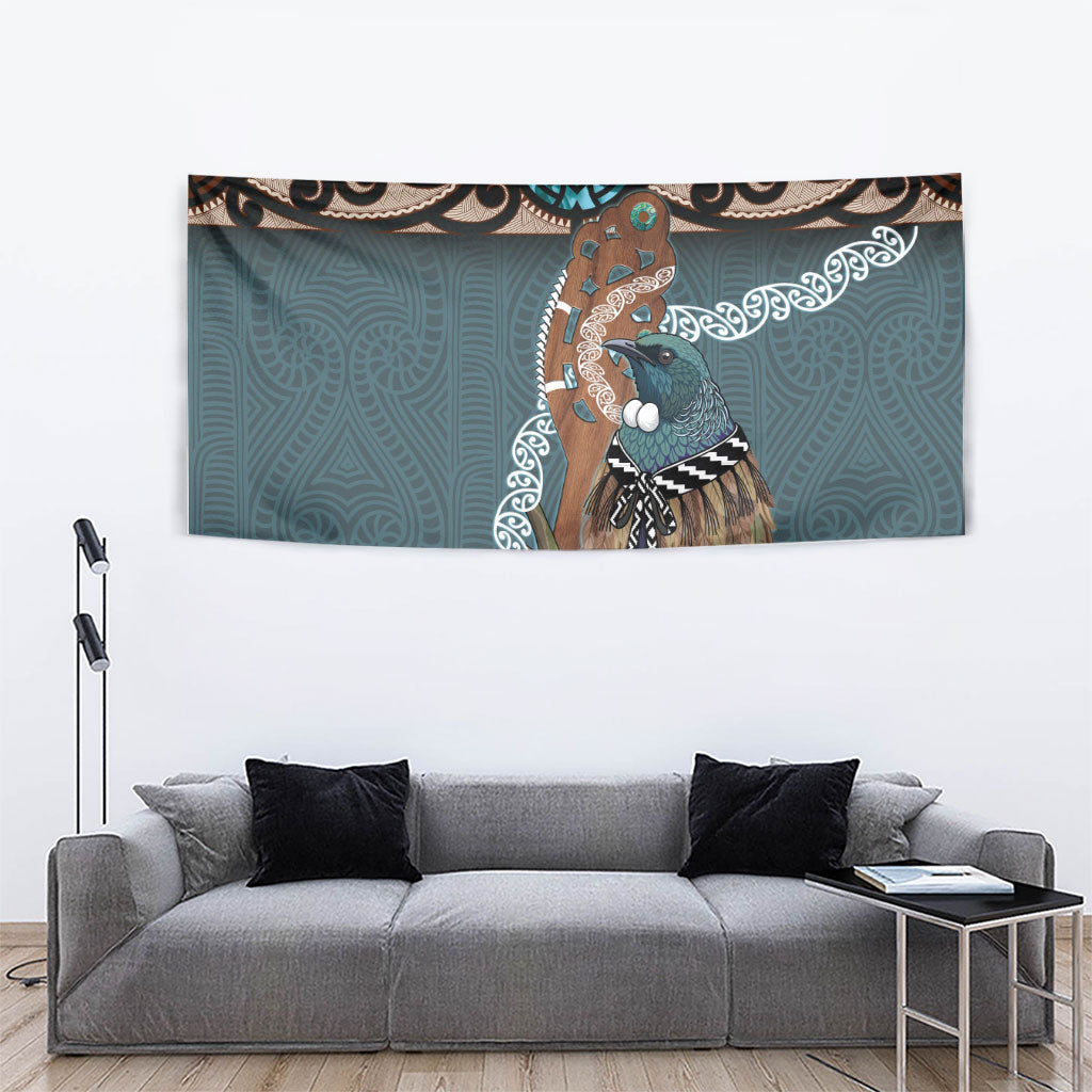 New Zealand Tui Bird Maripi Tapestry Maori Weapon Kowhaiwhai Pattern