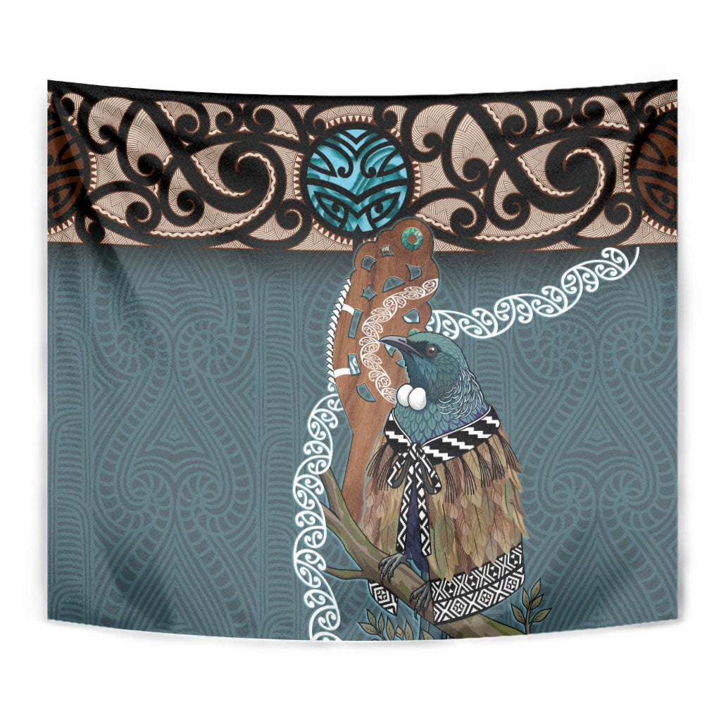 New Zealand Tui Bird Maripi Tapestry Maori Weapon Kowhaiwhai Pattern