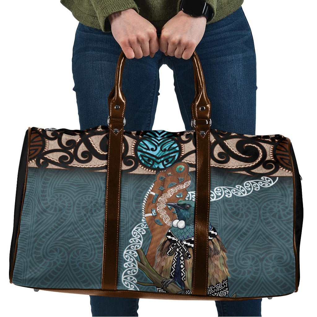 New Zealand Tui Bird Maripi Travel Bag Maori Weapon Kowhaiwhai Pattern