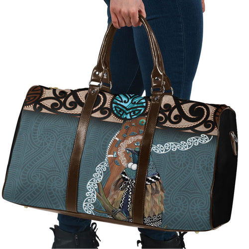 New Zealand Tui Bird Maripi Travel Bag Maori Weapon Kowhaiwhai Pattern