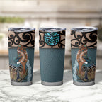 New Zealand Tui Bird Maripi Tumbler Cup Maori Weapon Kowhaiwhai Pattern