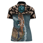 New Zealand Tui Bird Maripi Women Polo Shirt Maori Weapon Kowhaiwhai Pattern