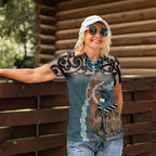 New Zealand Tui Bird Maripi Women Polo Shirt Maori Weapon Kowhaiwhai Pattern