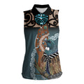 New Zealand Tui Bird Maripi Women Sleeveless Polo Shirt Maori Weapon Kowhaiwhai Pattern