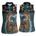 New Zealand Tui Bird Maripi Women Sleeveless Polo Shirt Maori Weapon Kowhaiwhai Pattern