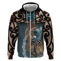New Zealand Tui Bird Maripi Zip Hoodie Maori Weapon Kowhaiwhai Pattern