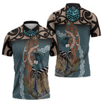 New Zealand Tui Bird Maripi Zipper Polo Shirt Maori Weapon Kowhaiwhai Pattern