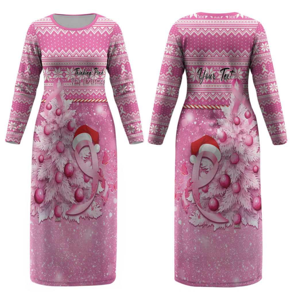 Personalised Australia Breast Cancer Awareness Month Couples Matching Long Sleeve Bodycon Dress and Hawaiian Shirt Thinking Pink This Christmas