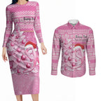 Personalised Australia Breast Cancer Awareness Month Couples Matching Long Sleeve Bodycon Dress and Long Sleeve Button Shirt Thinking Pink This Christmas