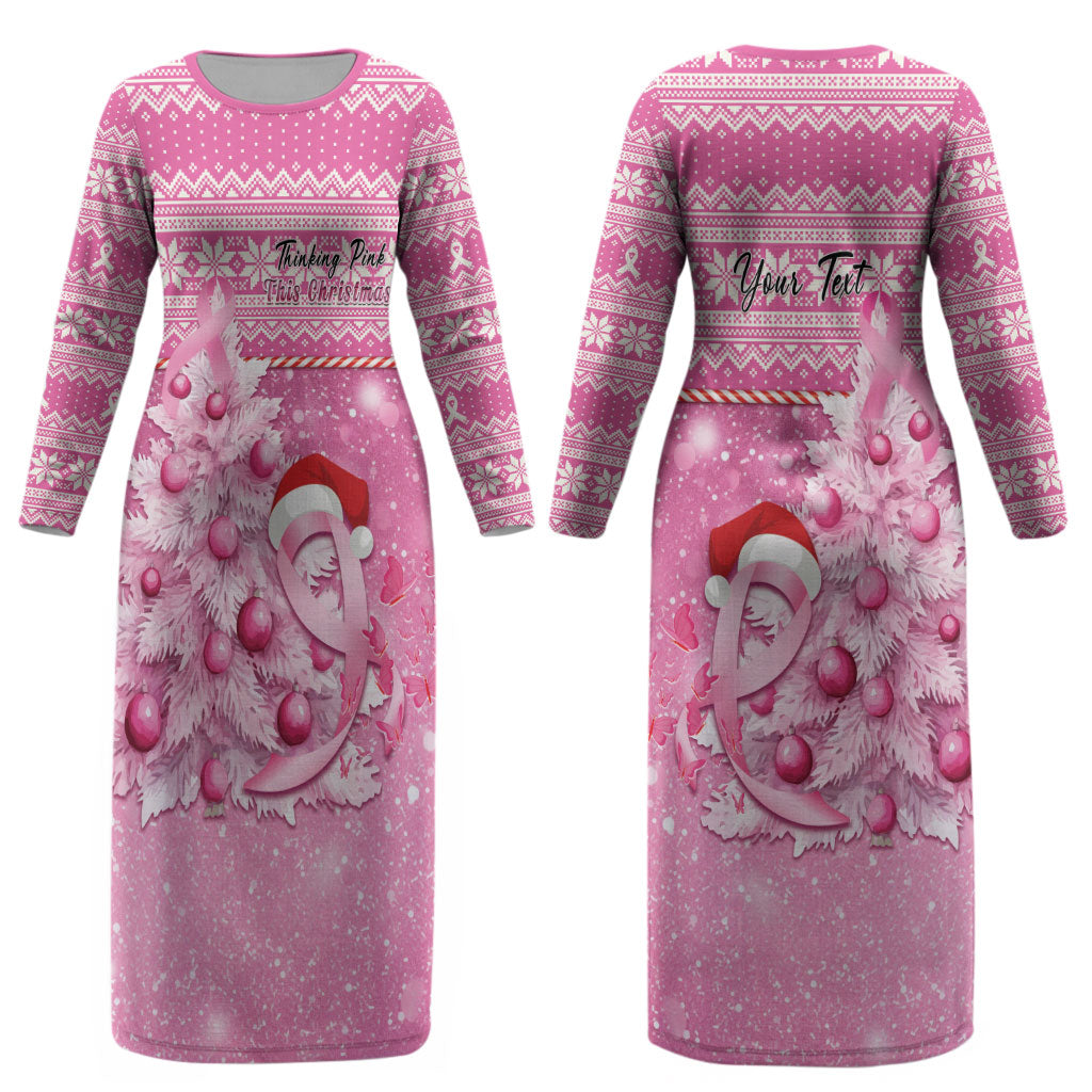 Personalised Australia Breast Cancer Awareness Month Couples Matching Long Sleeve Bodycon Dress and Long Sleeve Button Shirt Thinking Pink This Christmas