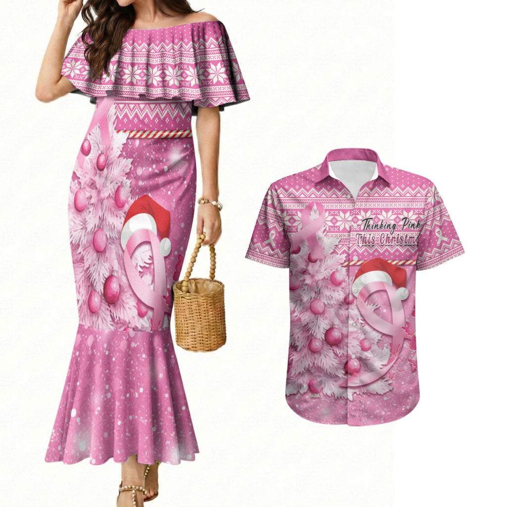 Personalised Australia Breast Cancer Awareness Month Couples Matching Mermaid Dress and Hawaiian Shirt Thinking Pink This Christmas