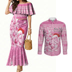Personalised Australia Breast Cancer Awareness Month Couples Matching Mermaid Dress and Long Sleeve Button Shirt Thinking Pink This Christmas