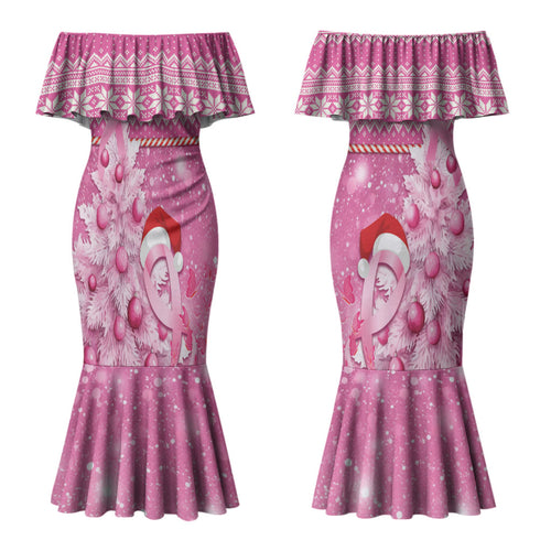 Personalised Australia Breast Cancer Awareness Month Couples Matching Mermaid Dress and Long Sleeve Button Shirt Thinking Pink This Christmas