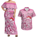 Personalised Australia Breast Cancer Awareness Month Couples Matching Off Shoulder Maxi Dress and Hawaiian Shirt Thinking Pink This Christmas