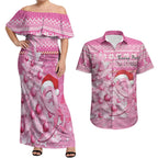 Personalised Australia Breast Cancer Awareness Month Couples Matching Off Shoulder Maxi Dress and Hawaiian Shirt Thinking Pink This Christmas