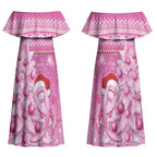 Personalised Australia Breast Cancer Awareness Month Couples Matching Off Shoulder Maxi Dress and Hawaiian Shirt Thinking Pink This Christmas