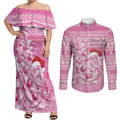 Personalised Australia Breast Cancer Awareness Month Couples Matching Off Shoulder Maxi Dress and Long Sleeve Button Shirt Thinking Pink This Christmas