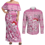 Personalised Australia Breast Cancer Awareness Month Couples Matching Off Shoulder Maxi Dress and Long Sleeve Button Shirt Thinking Pink This Christmas