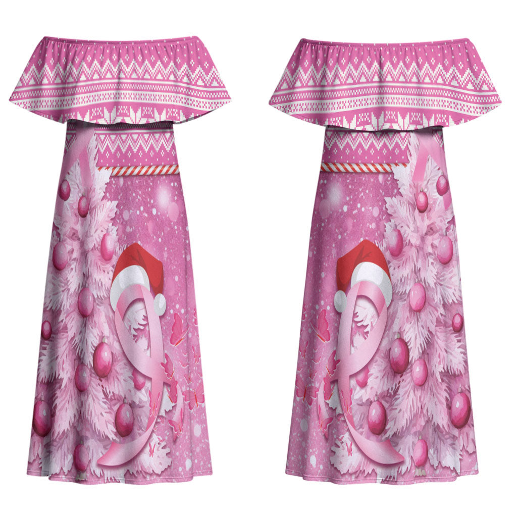 Personalised Australia Breast Cancer Awareness Month Couples Matching Off Shoulder Maxi Dress and Long Sleeve Button Shirt Thinking Pink This Christmas