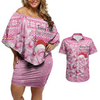 Personalised Australia Breast Cancer Awareness Month Couples Matching Off Shoulder Short Dress and Hawaiian Shirt Thinking Pink This Christmas