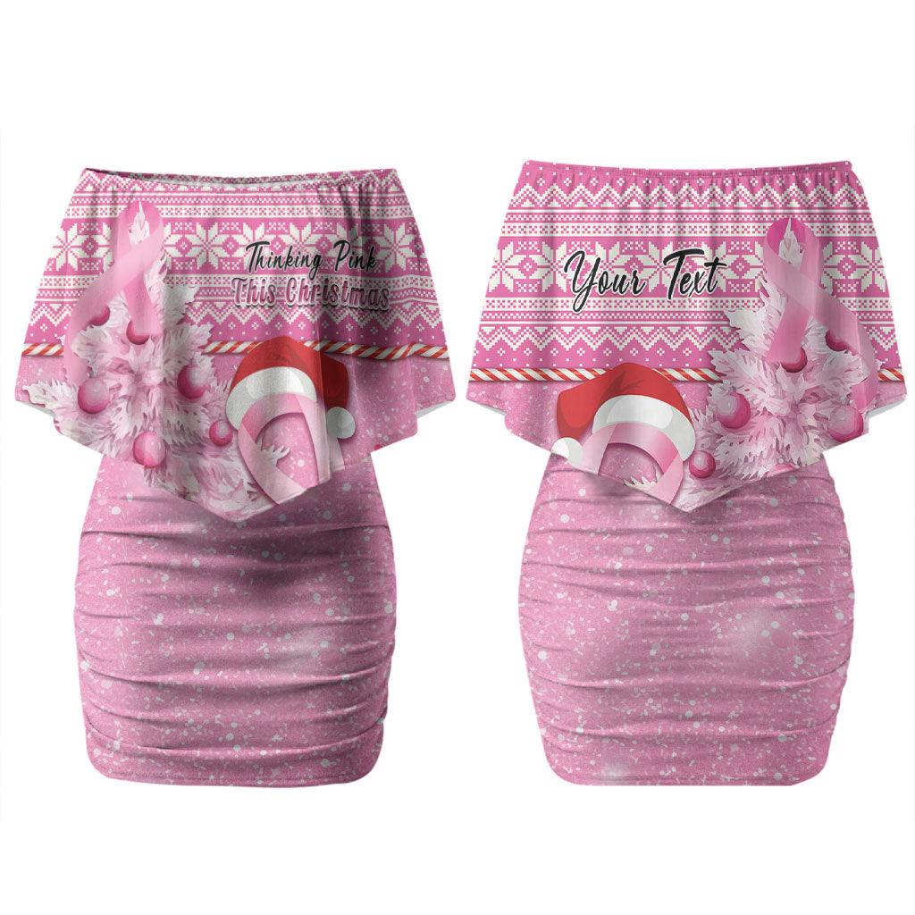 Personalised Australia Breast Cancer Awareness Month Couples Matching Off Shoulder Short Dress and Hawaiian Shirt Thinking Pink This Christmas