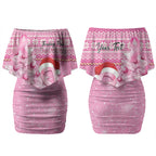 Personalised Australia Breast Cancer Awareness Month Couples Matching Off Shoulder Short Dress and Hawaiian Shirt Thinking Pink This Christmas