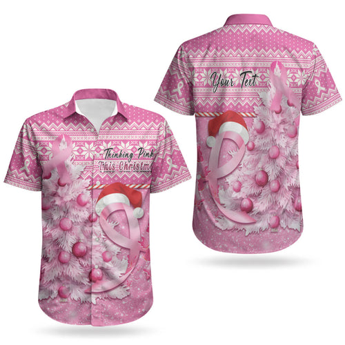 Personalised Australia Breast Cancer Awareness Month Couples Matching Off Shoulder Short Dress and Hawaiian Shirt Thinking Pink This Christmas