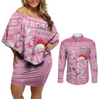 Personalised Australia Breast Cancer Awareness Month Couples Matching Off Shoulder Short Dress and Long Sleeve Button Shirt Thinking Pink This Christmas
