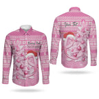 Personalised Australia Breast Cancer Awareness Month Couples Matching Off Shoulder Short Dress and Long Sleeve Button Shirt Thinking Pink This Christmas