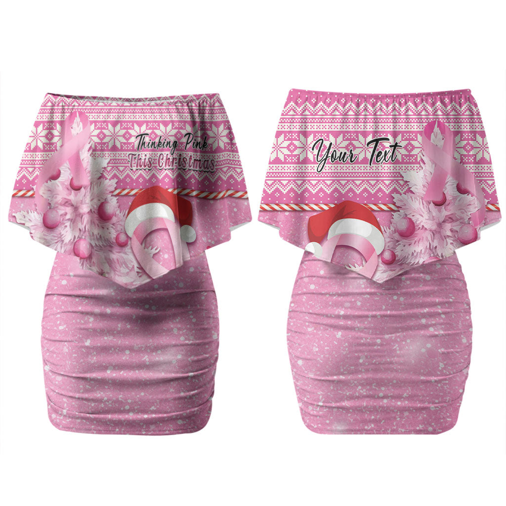 Personalised Australia Breast Cancer Awareness Month Couples Matching Off Shoulder Short Dress and Long Sleeve Button Shirt Thinking Pink This Christmas