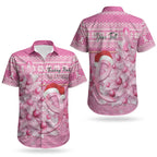 Personalised Australia Breast Cancer Awareness Month Couples Matching Off The Shoulder Long Sleeve Dress and Hawaiian Shirt Thinking Pink This Christmas