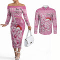 Personalised Australia Breast Cancer Awareness Month Couples Matching Off The Shoulder Long Sleeve Dress and Long Sleeve Button Shirt Thinking Pink This Christmas