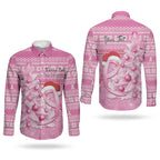 Personalised Australia Breast Cancer Awareness Month Couples Matching Off The Shoulder Long Sleeve Dress and Long Sleeve Button Shirt Thinking Pink This Christmas