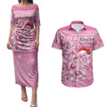 Personalised Australia Breast Cancer Awareness Month Couples Matching Puletasi and Hawaiian Shirt Thinking Pink This Christmas