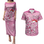 Personalised Australia Breast Cancer Awareness Month Couples Matching Puletasi and Hawaiian Shirt Thinking Pink This Christmas