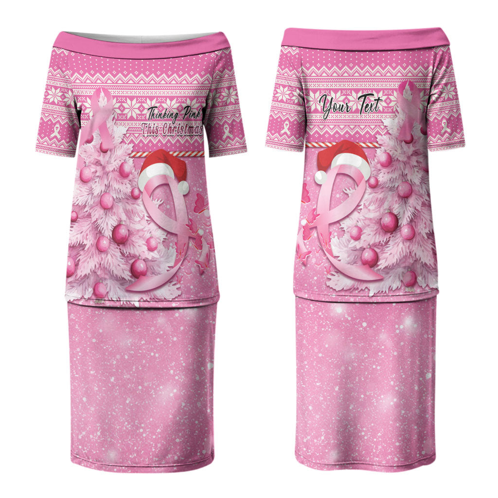 Personalised Australia Breast Cancer Awareness Month Couples Matching Puletasi and Hawaiian Shirt Thinking Pink This Christmas