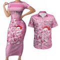Personalised Australia Breast Cancer Awareness Month Couples Matching Short Sleeve Bodycon Dress and Hawaiian Shirt Thinking Pink This Christmas