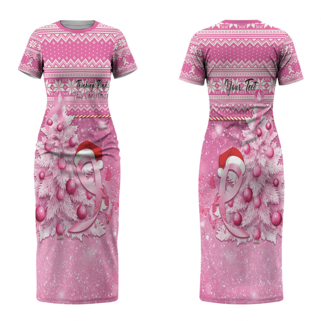 Personalised Australia Breast Cancer Awareness Month Couples Matching Short Sleeve Bodycon Dress and Long Sleeve Button Shirt Thinking Pink This Christmas