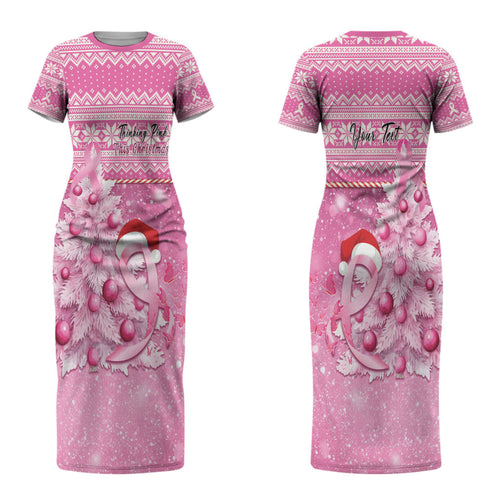 Personalised Australia Breast Cancer Awareness Month Couples Matching Short Sleeve Bodycon Dress and Long Sleeve Button Shirt Thinking Pink This Christmas