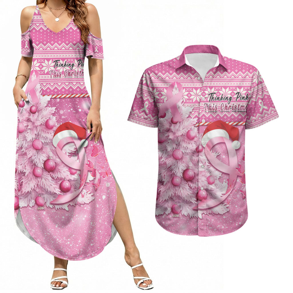 Personalised Australia Breast Cancer Awareness Month Couples Matching Summer Maxi Dress and Hawaiian Shirt Thinking Pink This Christmas