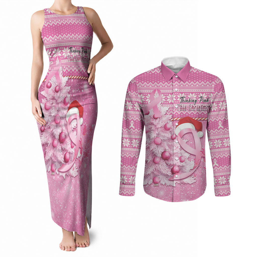 Personalised Australia Breast Cancer Awareness Month Couples Matching Tank Maxi Dress and Long Sleeve Button Shirt Thinking Pink This Christmas