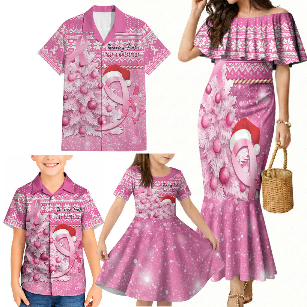 Personalised Australia Breast Cancer Awareness Month Family Matching Mermaid Dress and Hawaiian Shirt Thinking Pink This Christmas