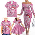 Personalised Australia Breast Cancer Awareness Month Family Matching Off The Shoulder Long Sleeve Dress and Hawaiian Shirt Thinking Pink This Christmas