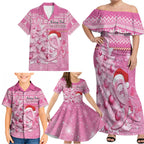 Personalised Australia Breast Cancer Awareness Month Family Matching Off Shoulder Maxi Dress and Hawaiian Shirt Thinking Pink This Christmas
