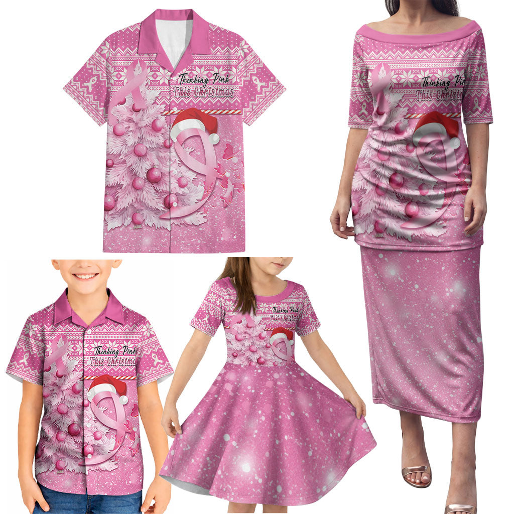 Personalised Australia Breast Cancer Awareness Month Family Matching Puletasi and Hawaiian Shirt Thinking Pink This Christmas