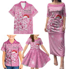 Personalised Australia Breast Cancer Awareness Month Family Matching Puletasi and Hawaiian Shirt Thinking Pink This Christmas